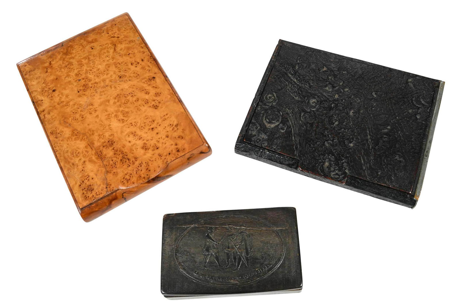 Two Russian Birch Boxes and Swiss Horn Snuff Box (1 of 6)