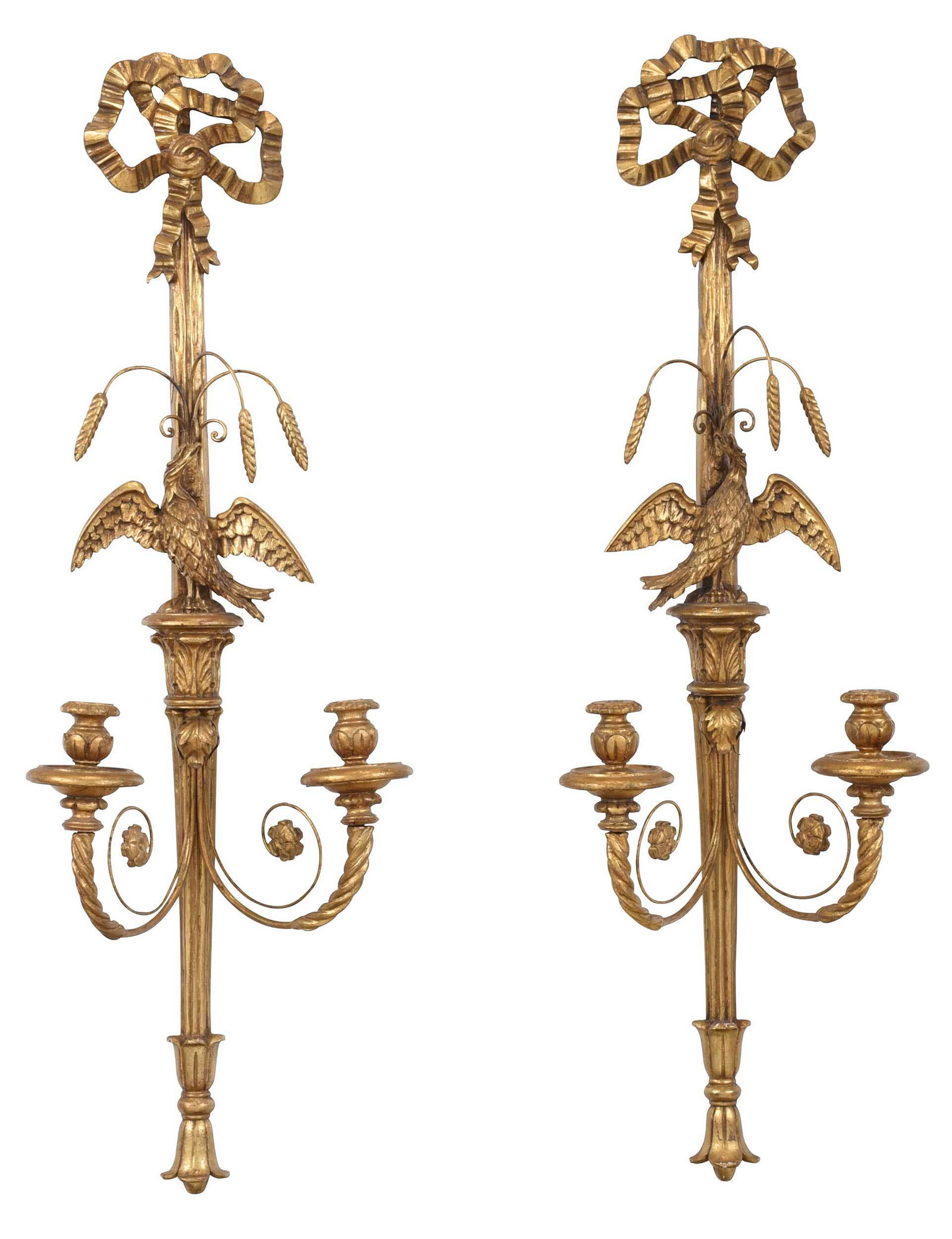 Pair of Giltwood Eagle Carved Two Light Sconces (1 of 5)