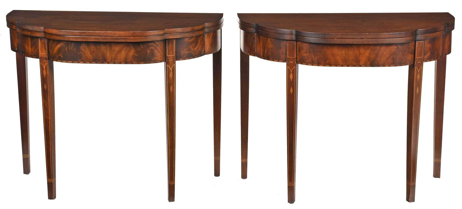 Pair Federal Style Bellflower Inlaid Card Tables (1 of 10)