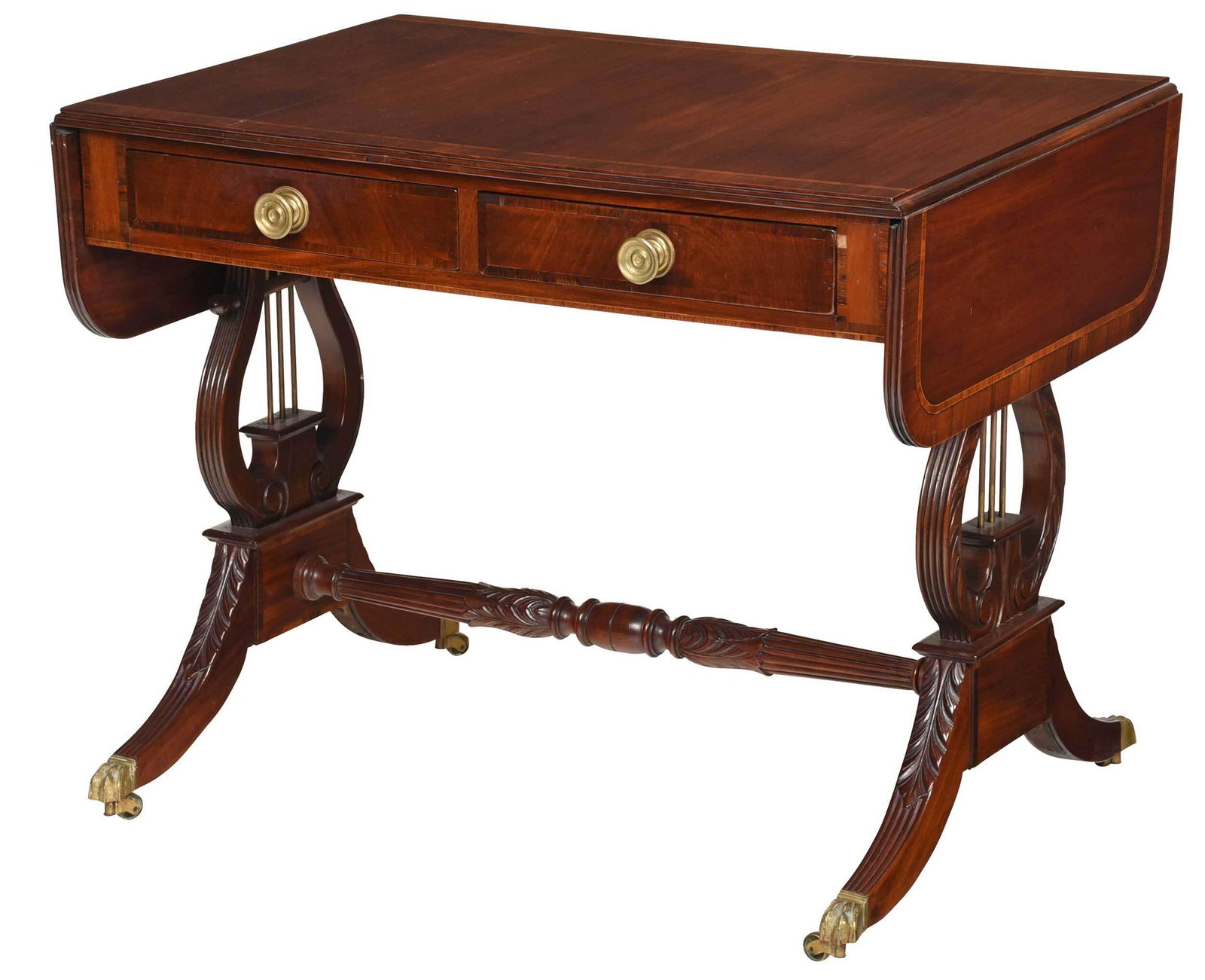 American Classical Carved Mahogany Lyre Form Table (1 of 8)