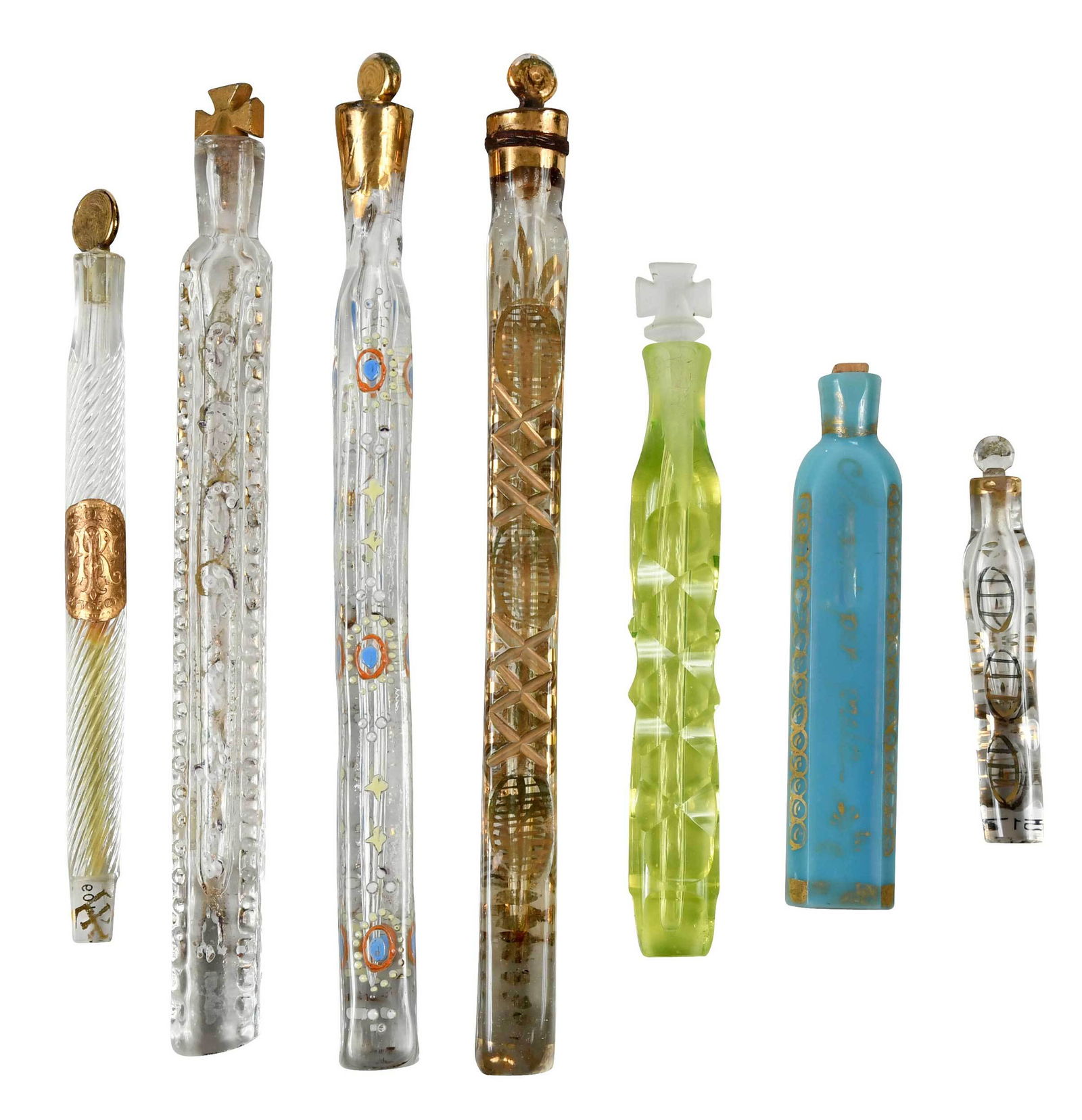 Seven Gilt Painted Glass Lay Down Perfumes (1 of 8)