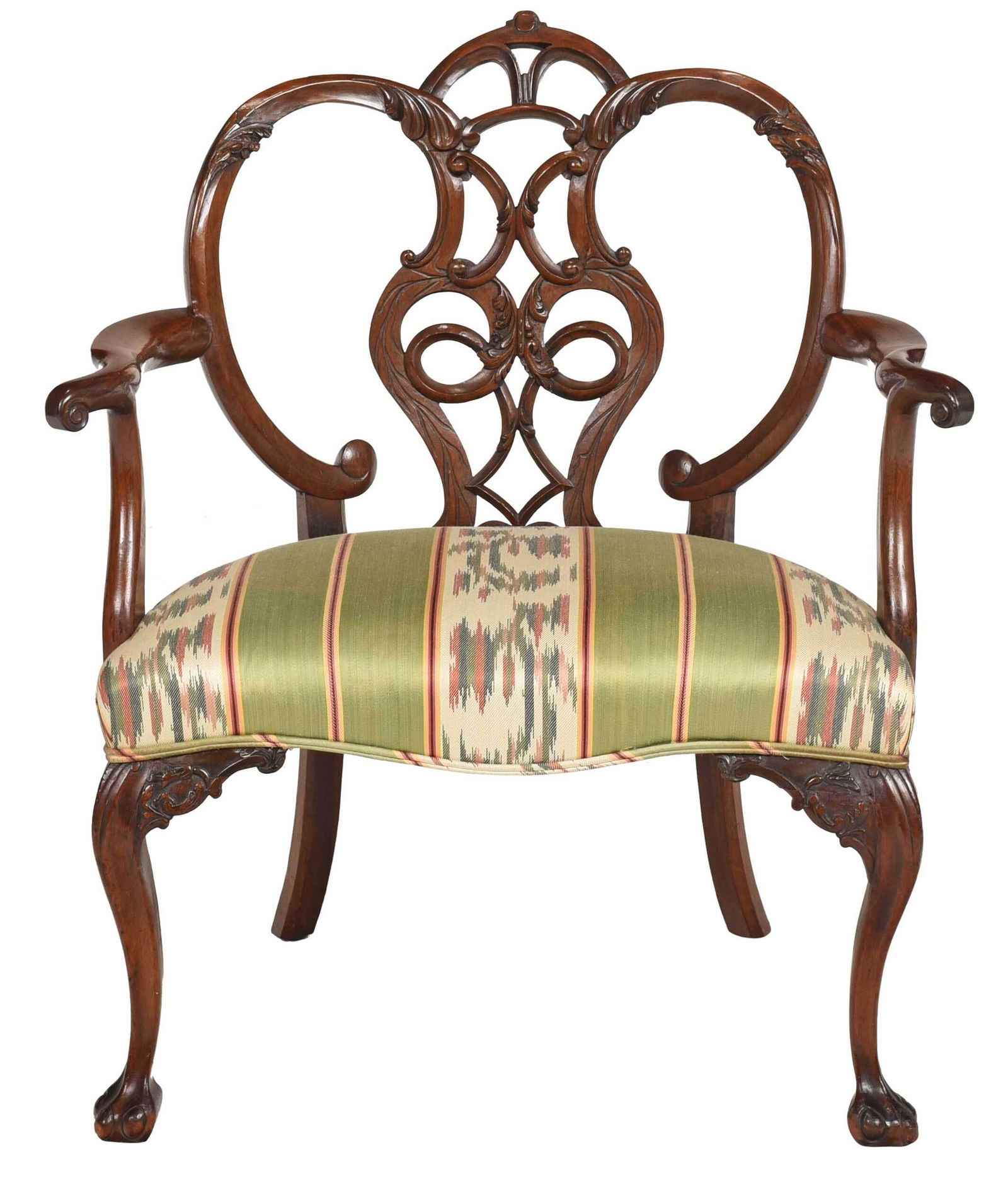 Unusual Baroque Carved Mahogany Open Armchair (1 of 8)