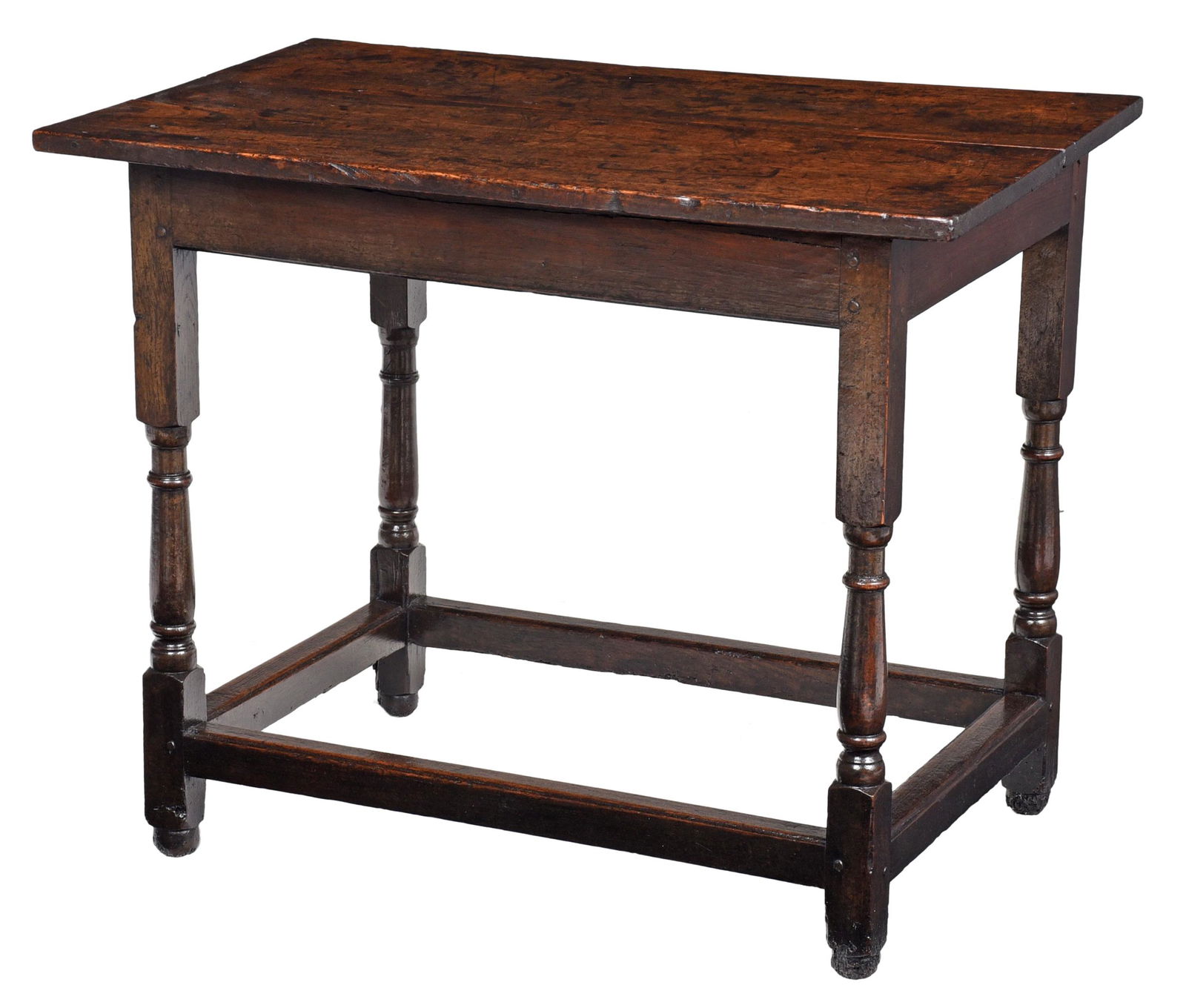 Early English Oak and Walnut Stretcher Base Table (1 of 6)