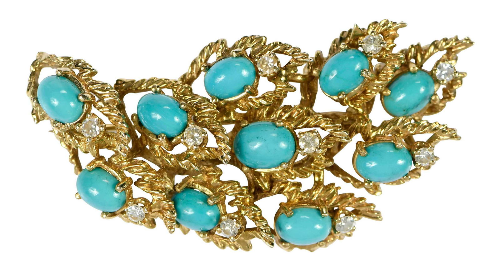14kt. Turquoise and Diamond Brooch (1 of 10)