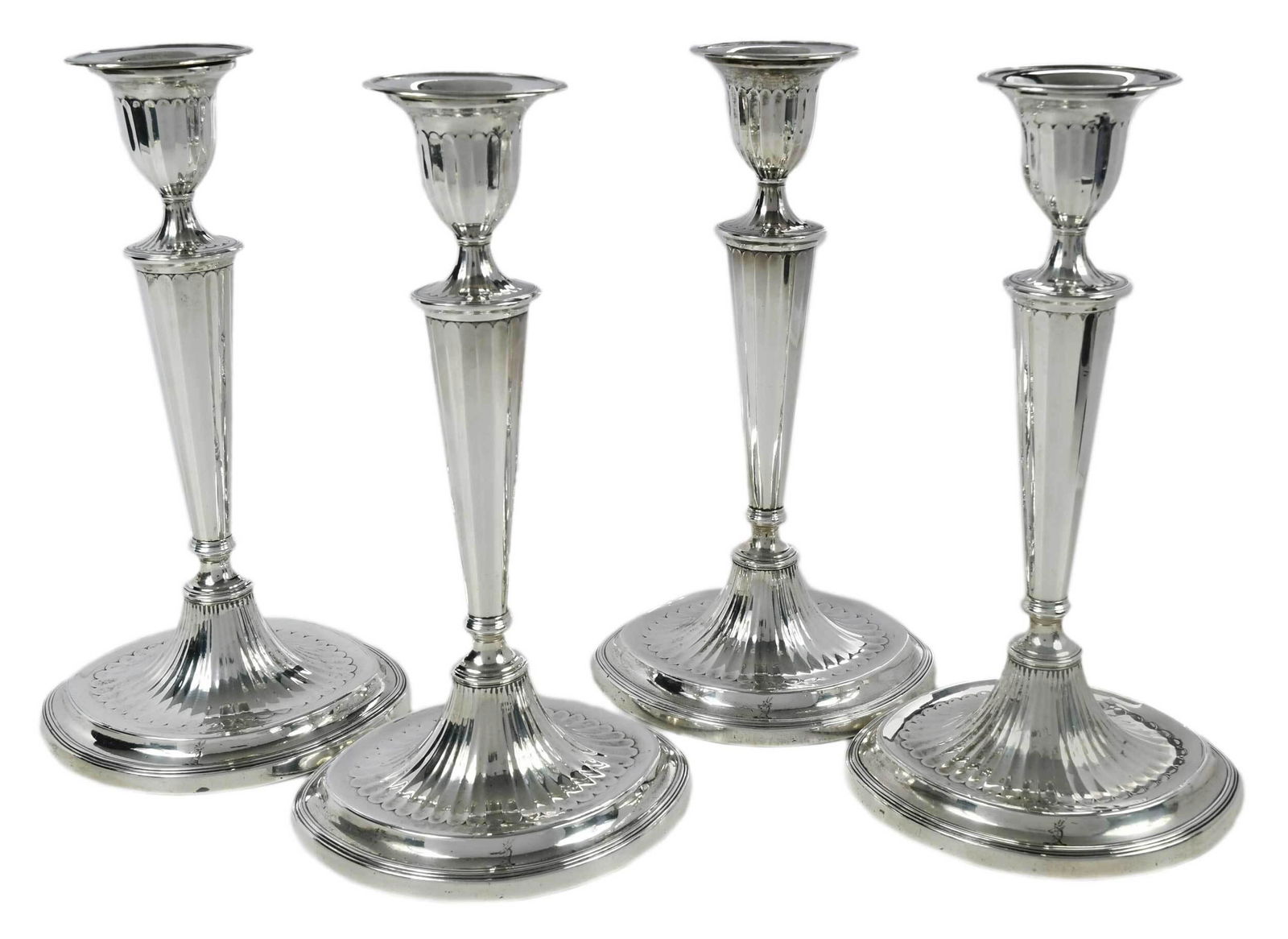 Set of Four George III English Silver Candlesticks (1 of 9)