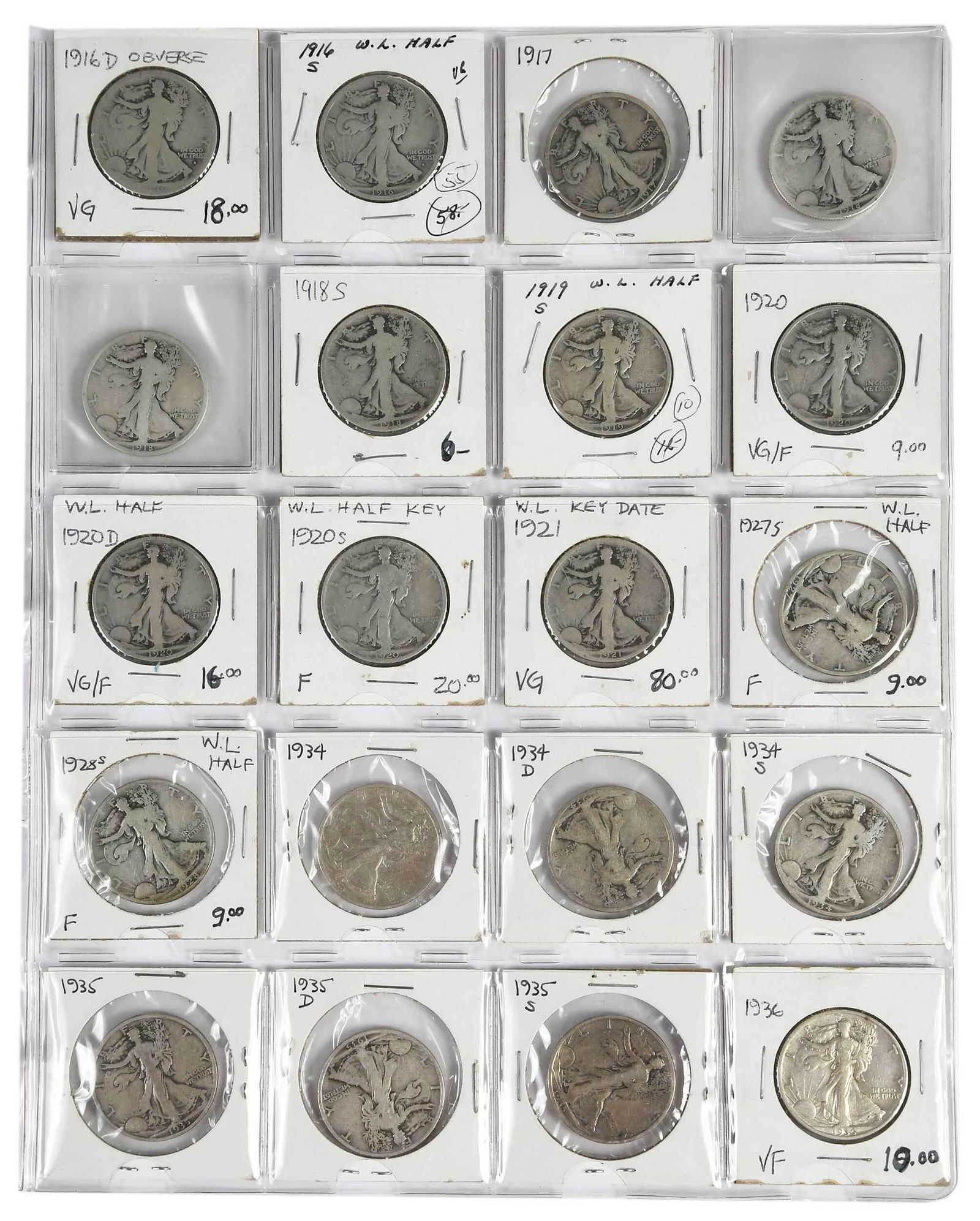 Walking Liberty Half Dollars, Date Run (1 of 6)