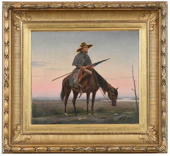 William Moore Davis: (American, 1829-1920) Jefferson Davis, The Forlorn Cavalier, 1864, signed lower right "W.M. Davis 1864", oil on canvas, 15 x 17-1/8 in.; period gilt wood and composition frame, 23-3/4 x 25-3/4 in.