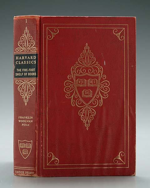 Set [Harvard Classics],: Collier & Son Publishers, 1963, fifty-fifth printing, red cloth bindings, minor edge wear and minor scuffs, corner and spine wear, each 8-3/4 x 5-3/4" (51 books)