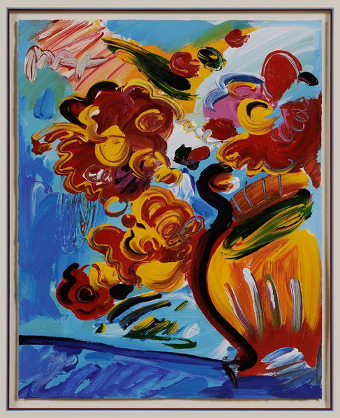 Peter Max: (American/German, born 1937), "Vase of Flowers, Series VI Ver. II #20", signed upper left "Max", acrylic on paper, 20 x 16 in., painted wood frame, with Peter Max original art certification with catal