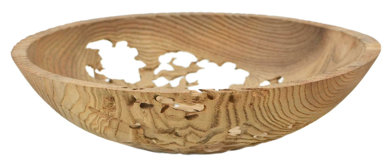 Dale Nish Turned Wormy Ash Bowl: (Utah, 1932-2013) wormy ash bowl, turned, unsigned, 2-1/2 x 9-1/4 in. Note: Dale Nish was the founder and director of the Utah Woodturning Symposium. Provenance: Collection of Rude Osolnik, Berea, Ken