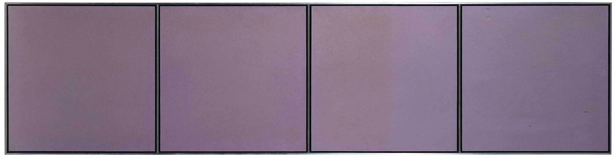 Tadaaki Kuwayama Color Field Painting: (Japanese, born 1932) Untitled, gray/violet, 1966-1967, signed verso "Tadaaki Kuwayama '66-'67", acrylic with metallic powder on four mounted canvases mounted in integral aluminum frame, 22-1/8 x 87-1