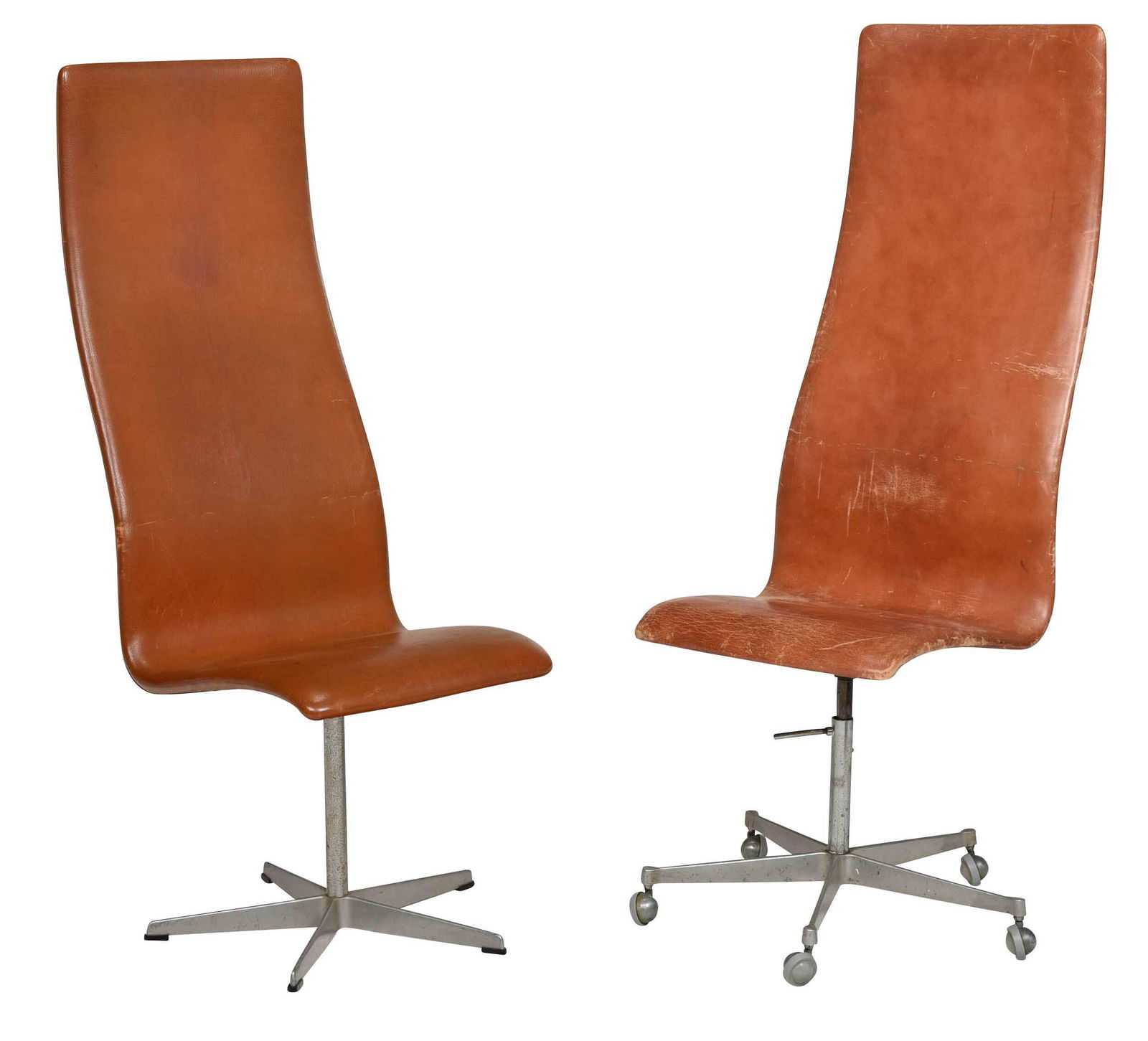 Two Similar Fritz Hansen Arne Jacobsen Tall Leather Chairs (1 of 13)