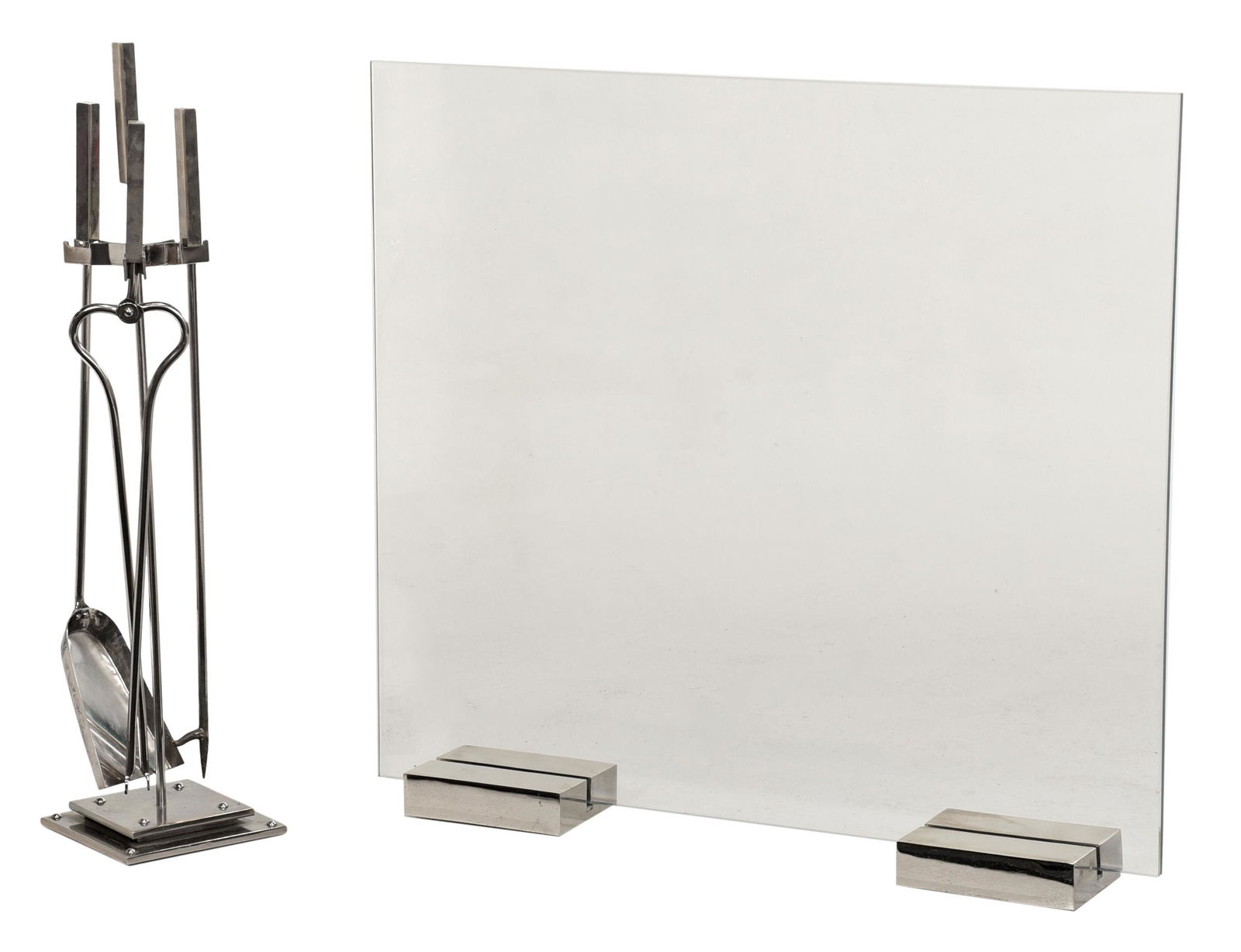 Lyle and Umbach Glass and Metal Fire Screen with Tools (1 of 6)