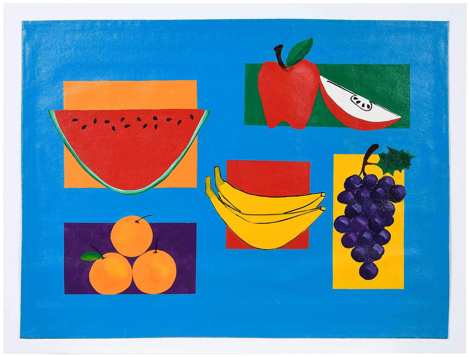 American School Deconstructed Still Life Painting: (possibly California, 20th/21st century) Untitled, fruits, unsigned, acrylic on canvas mounted on acrylic panel, 35-1/4 x 46-7/8 in.; panel 38-7/8 x 50-7/8 in.; unframed Provenance: Property from The 