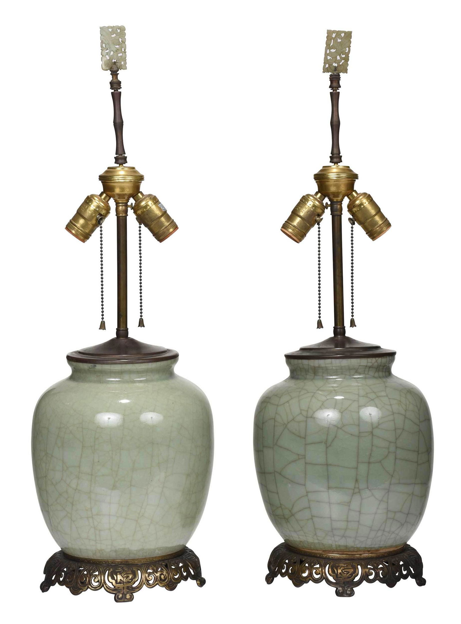 Pair of Chinese Crackle Celadon Vases as Lamps (1 of 6)