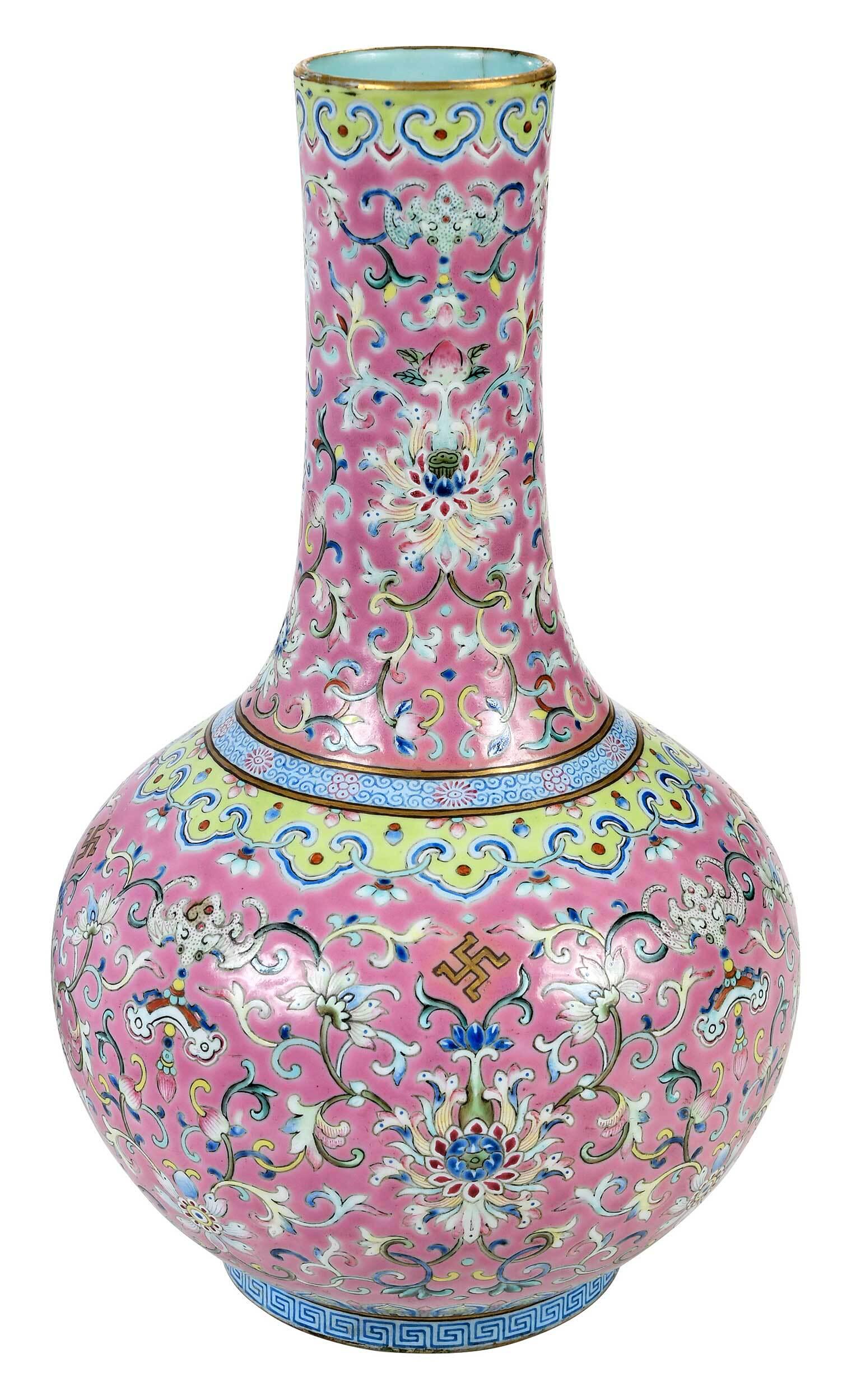 Chinese Finely Enameled Famille Rose Bottle Vase (1 of 16)