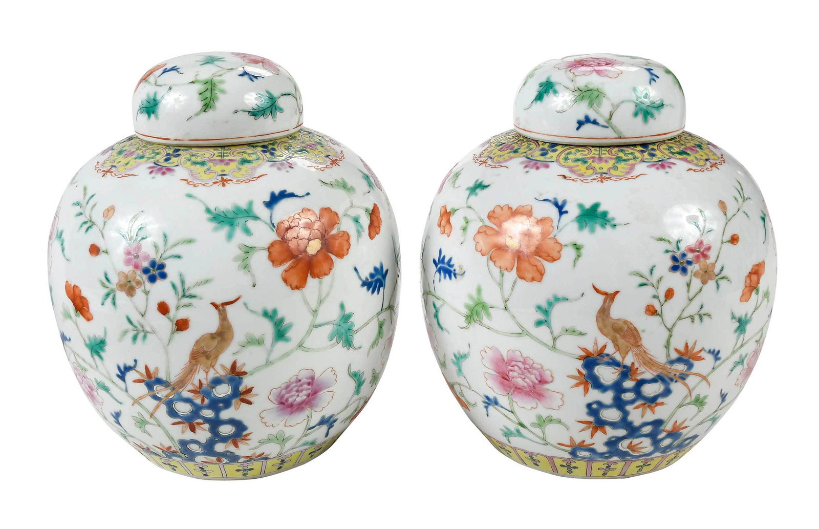Pair Chinese Famille Rose Lidded Ginger Jars (1 of 17)