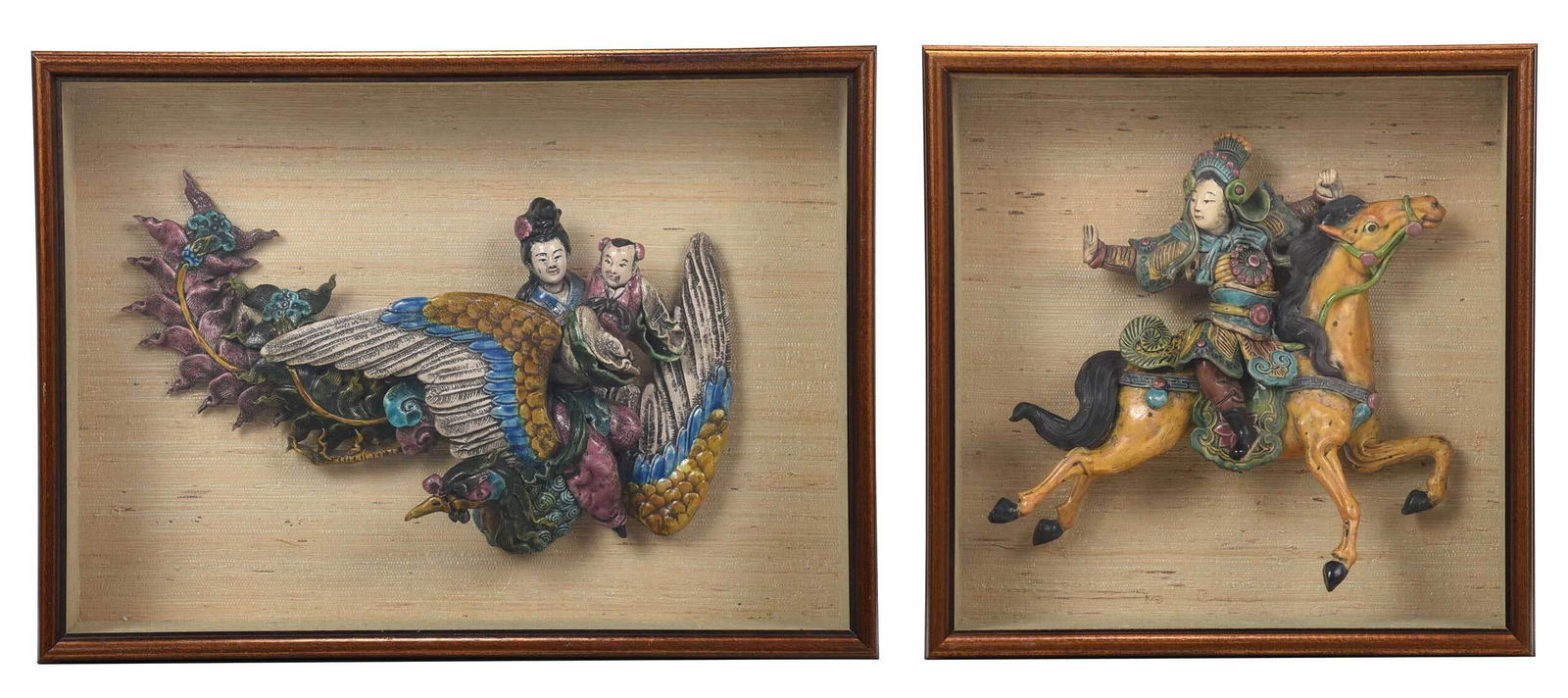 Two Polychrome Ceramic Roof Tiles in Shadowbox Frames (1 of 8)