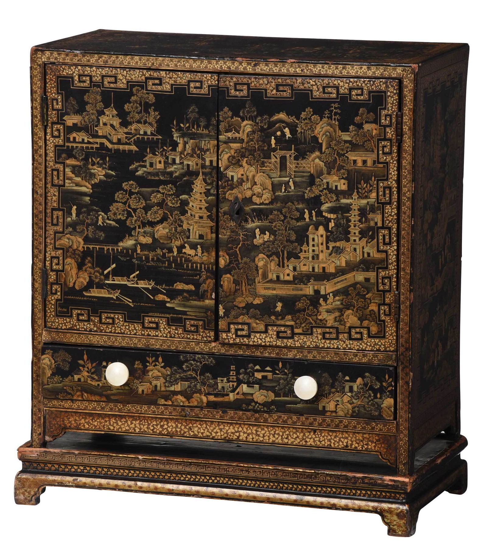 Chinese Lacquered and Gilt Cabinet on Stand (1 of 13)