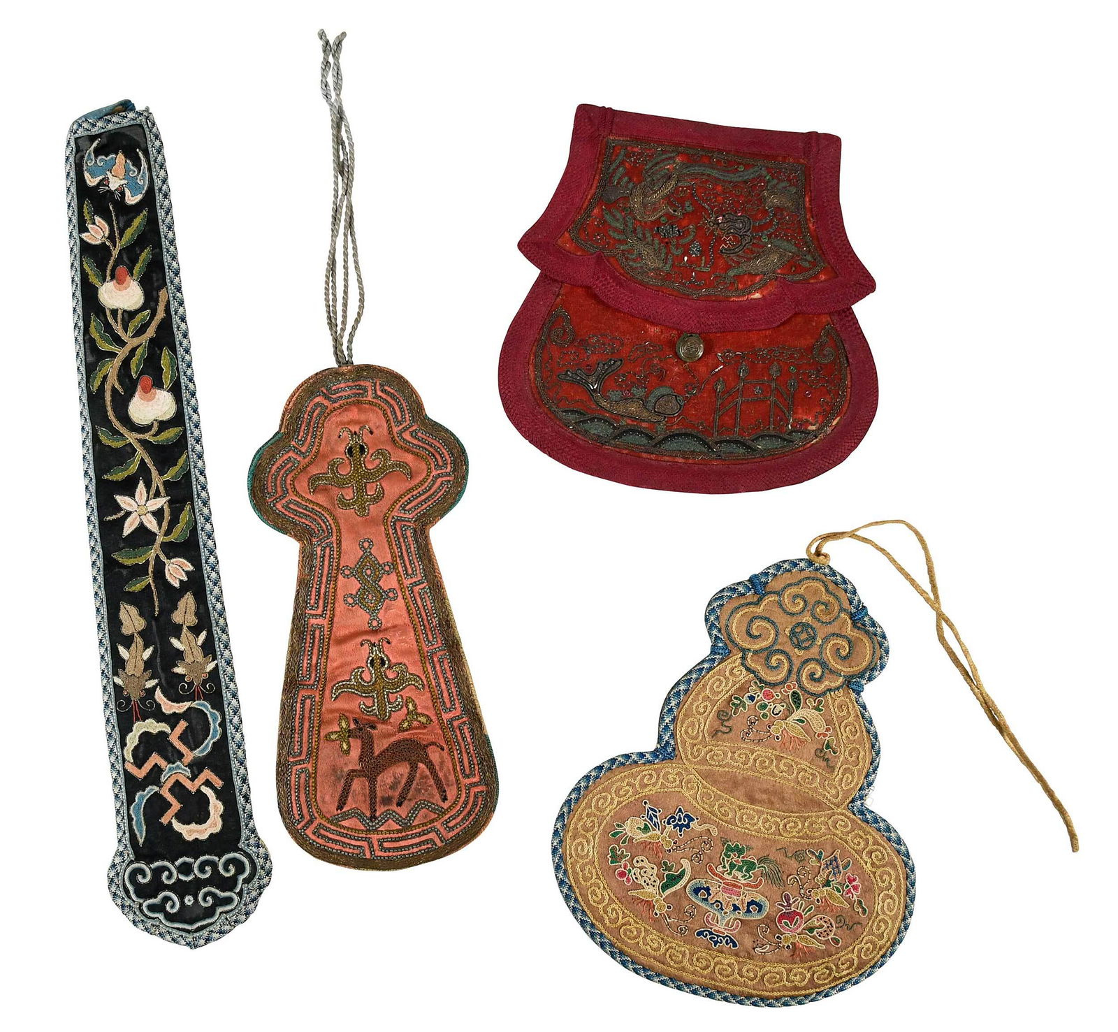 Group of Four Chinese Embroidered Silk Pouches (1 of 6)