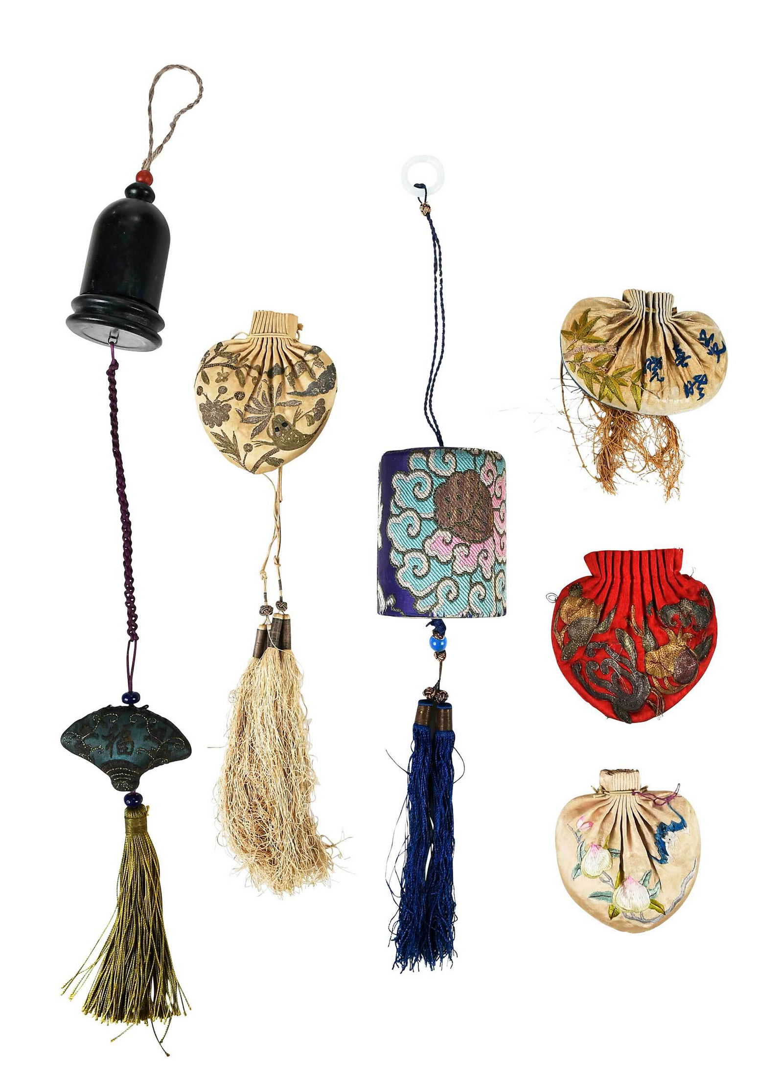 Group of Six Chinese Embroidered Pouches (1 of 9)