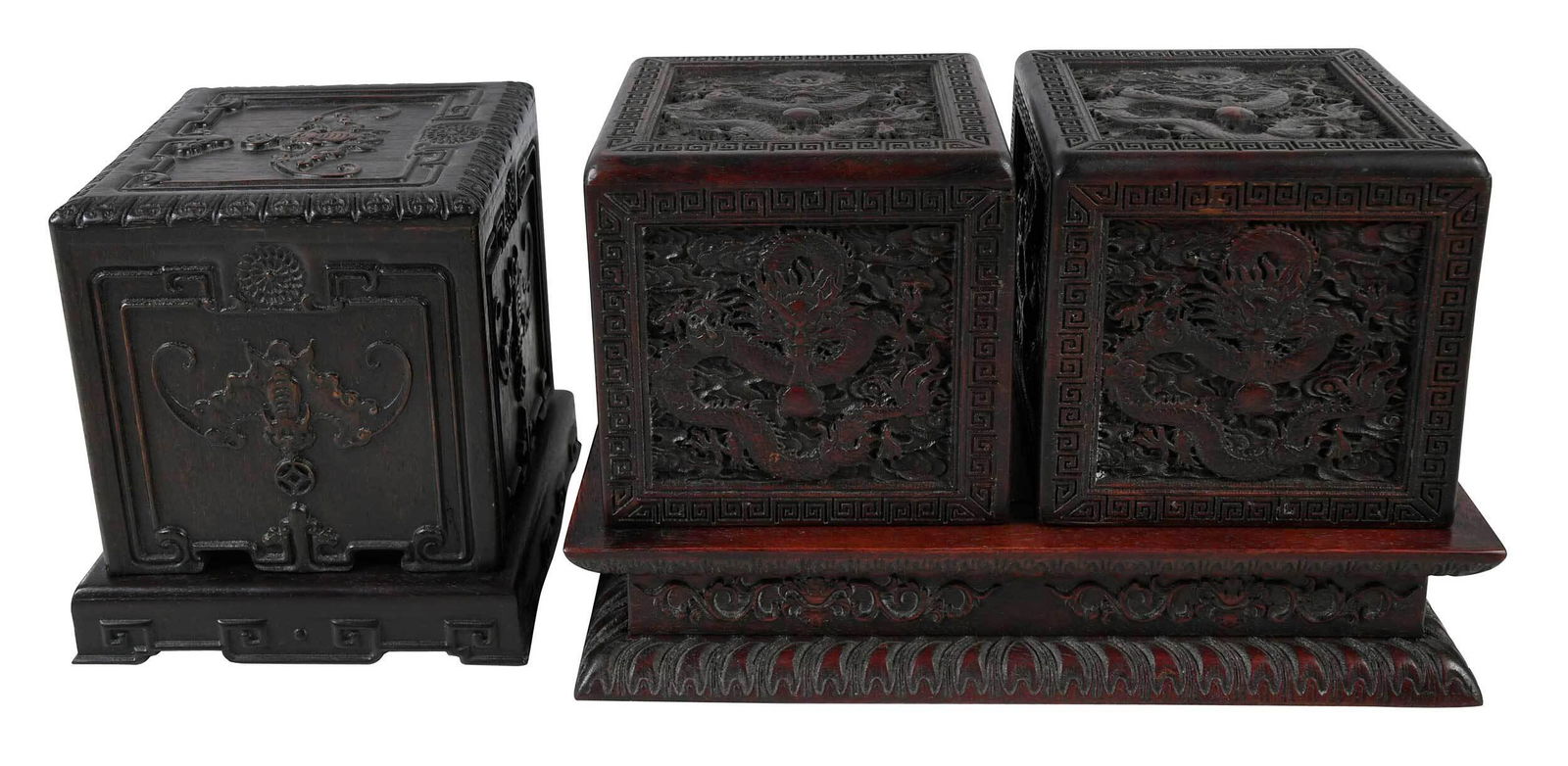 Group of Three Chinese Carved Wood Seal Boxes (1 of 11)