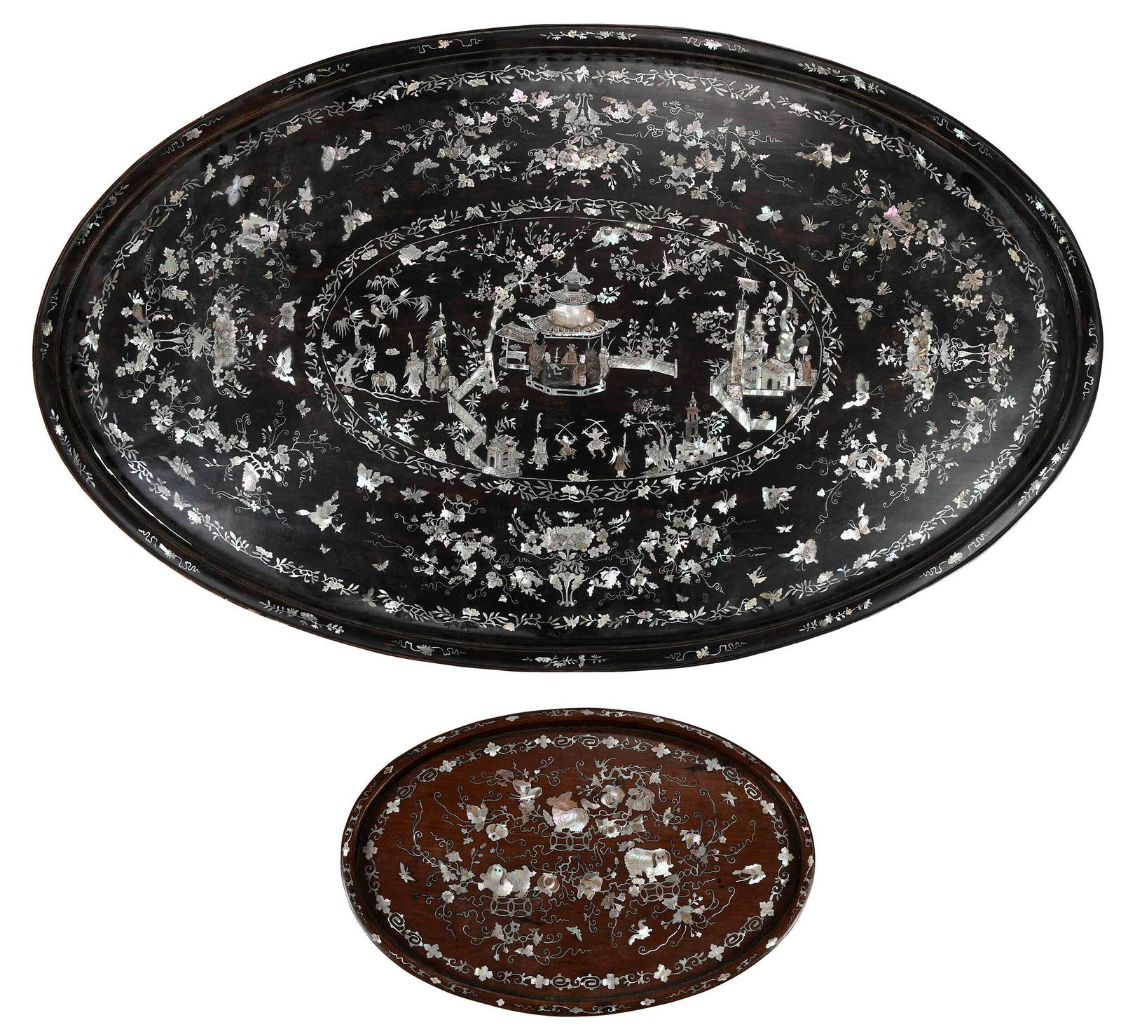 Two Chinese Hongmu and Mother of Pearl Inlaid Trays (1 of 14)