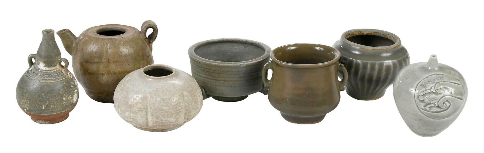 Seven Asian Celadon Glazed Ceramic Jars (1 of 5)