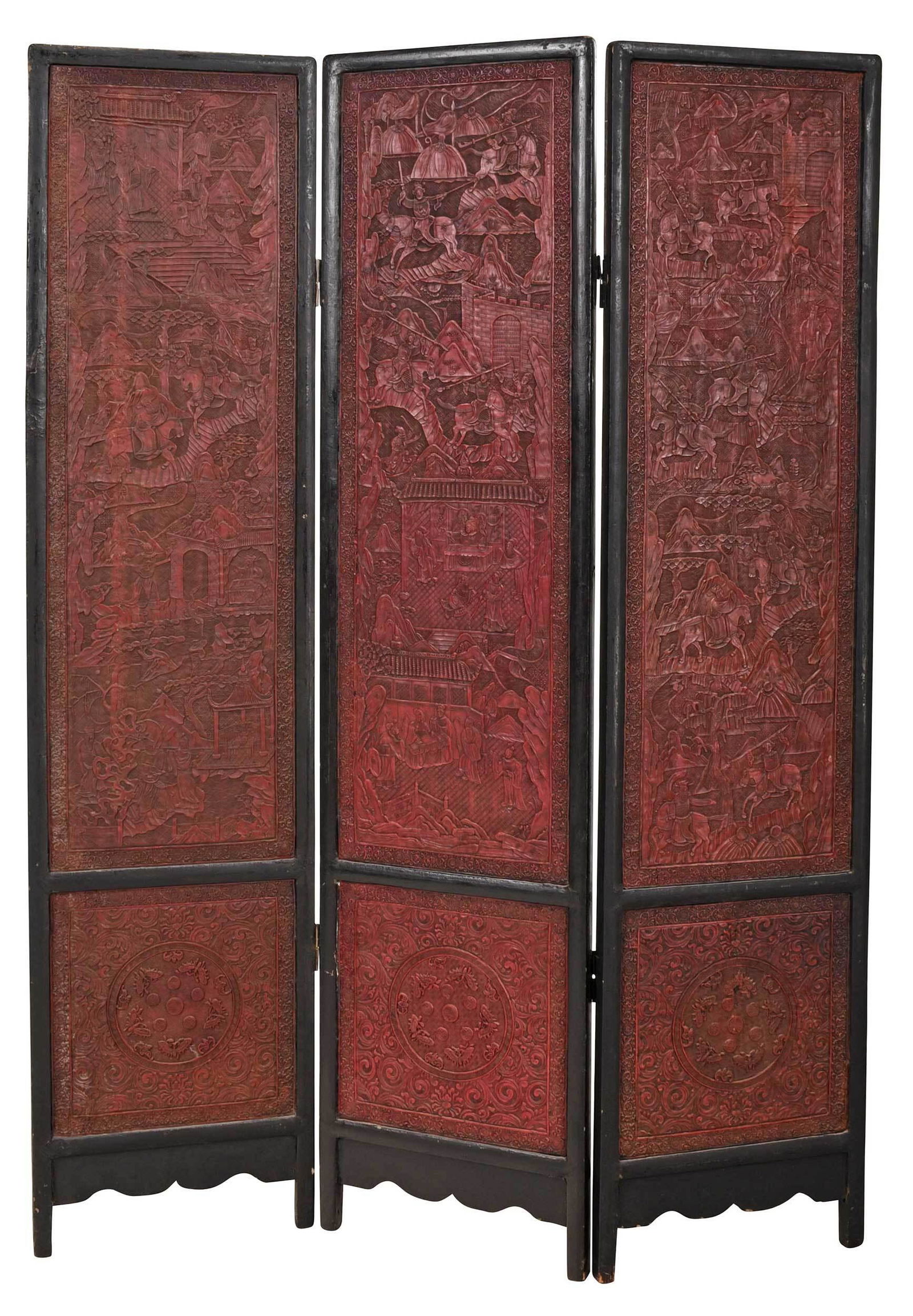 Chinese Cinnabar Style Three Panel Room Screen (1 of 12)