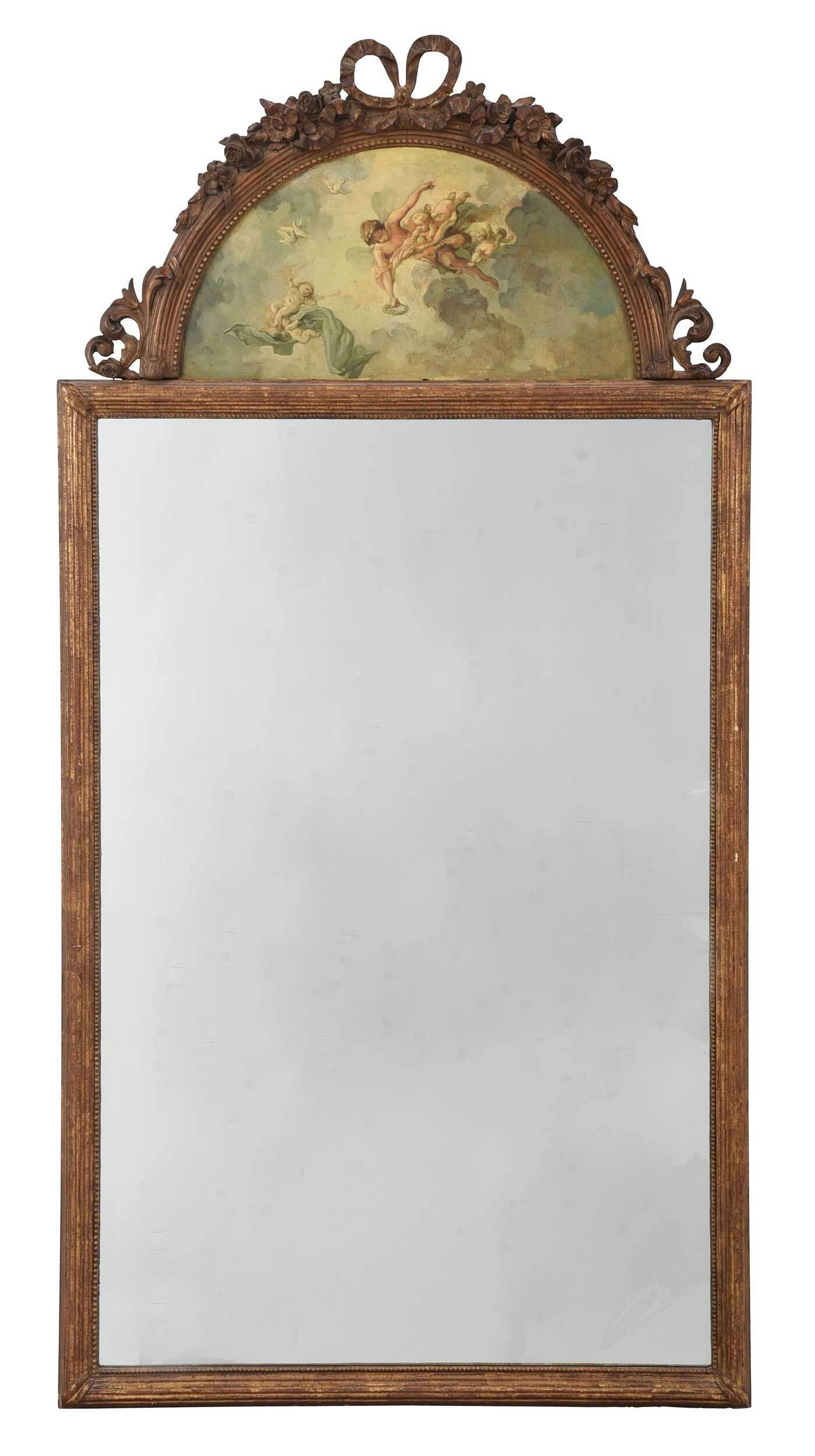 Louis XVI Style Gilt and Painted Trumeau Mirror (1 of 4)