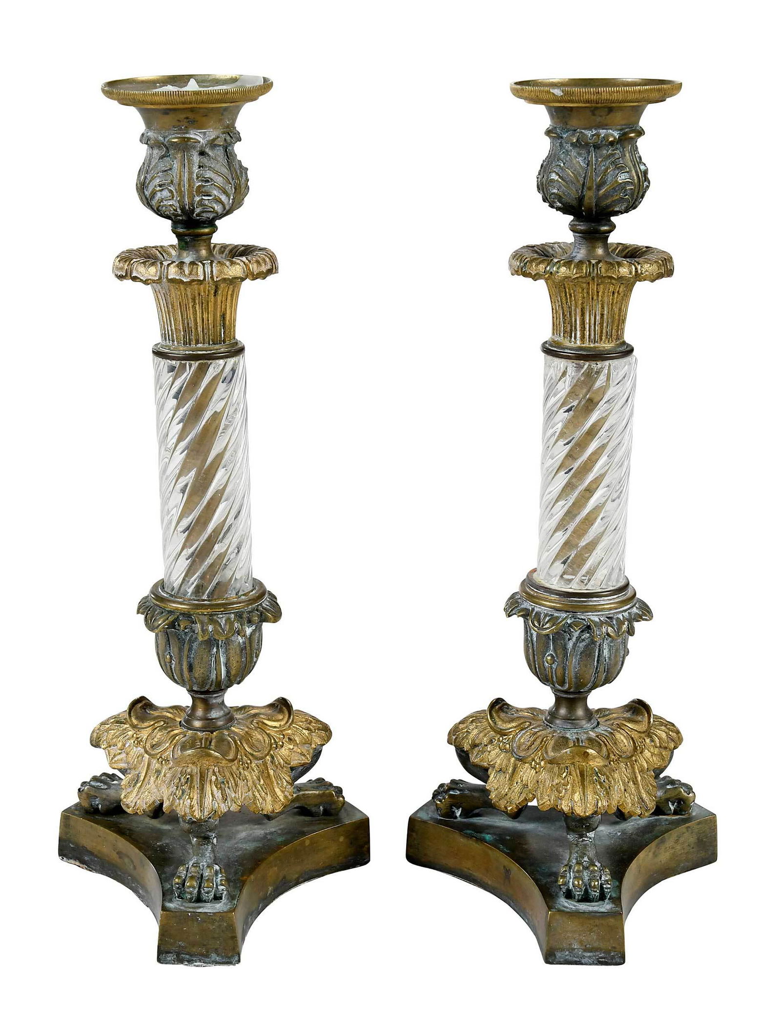 Pair of Empire Gilt Bronze and Glass Candlesticks (1 of 5)