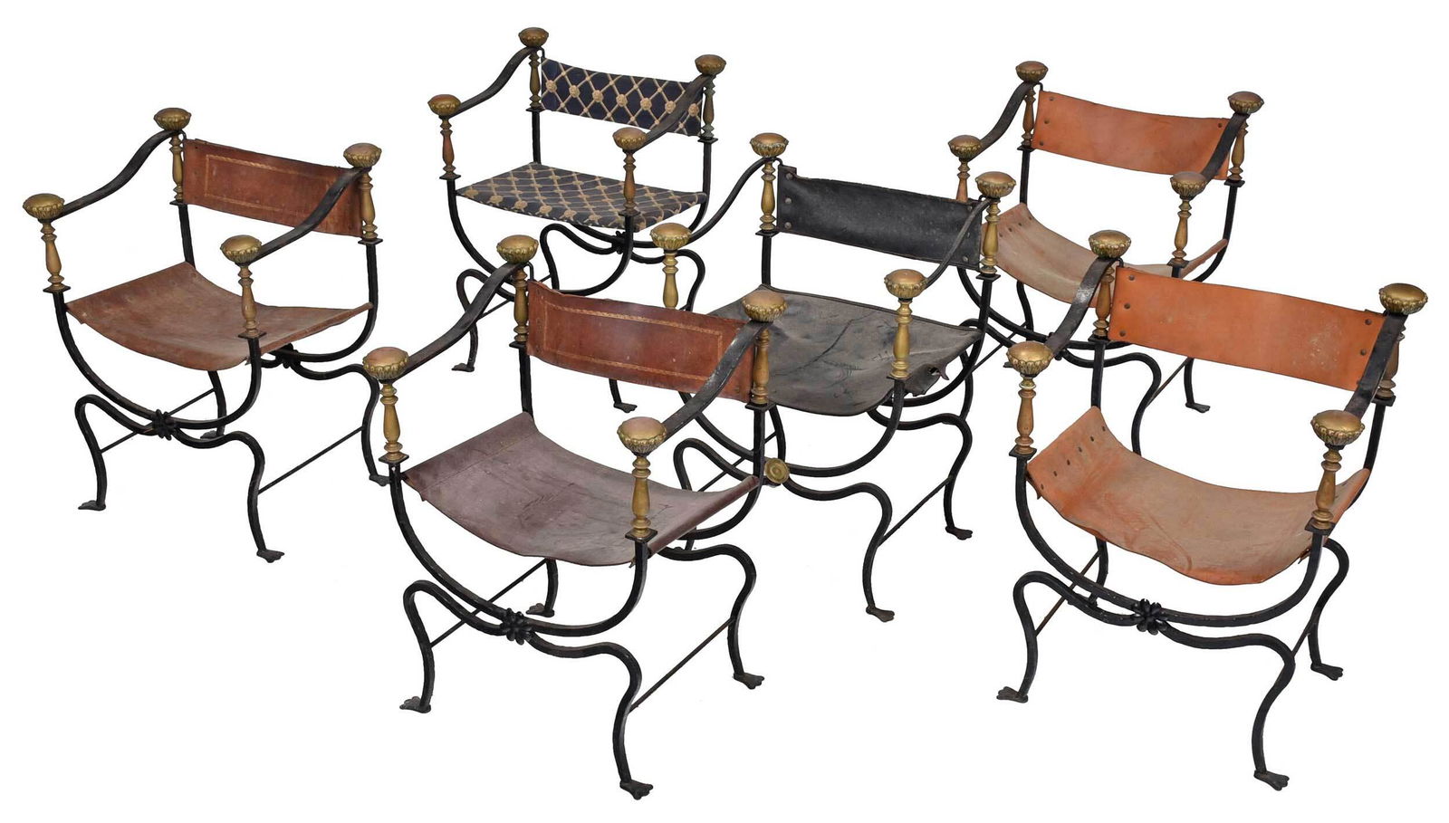 Six Baroque Style Brass, Iron, and Leather Armchairs (1 of 13)