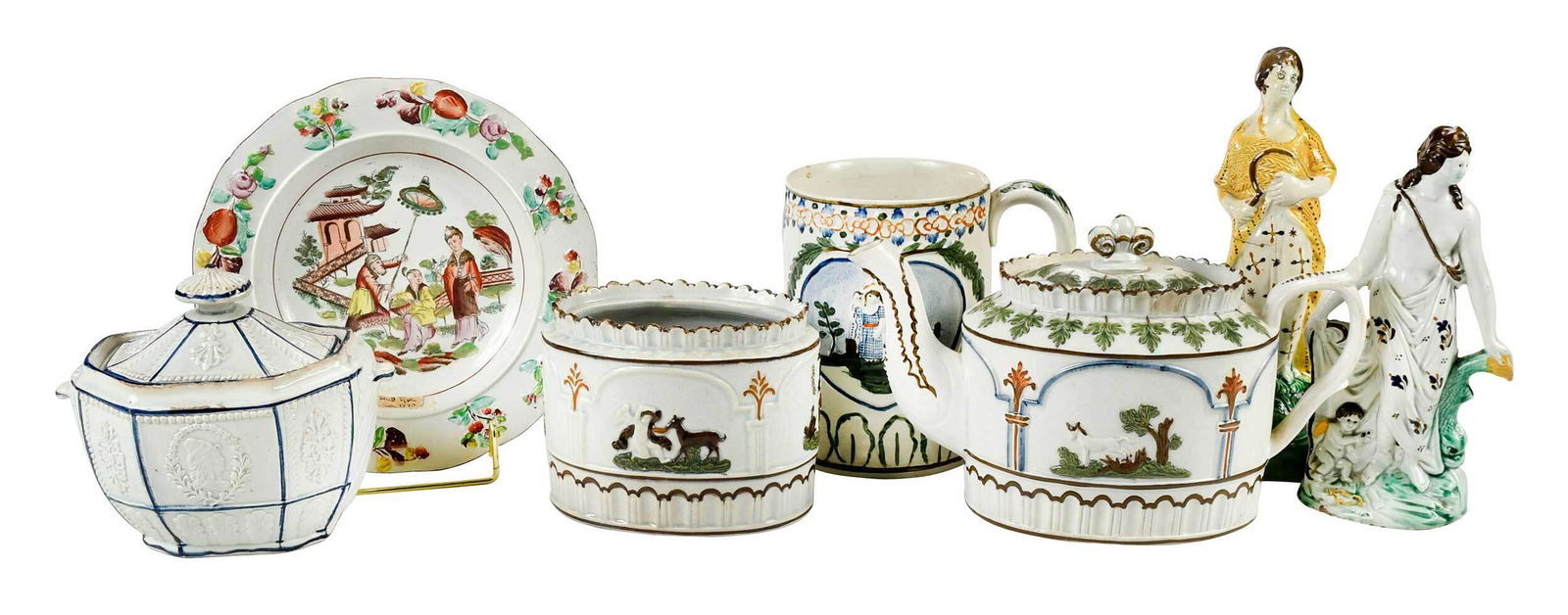 Six British Prattware Ceramic Items (1 of 8)