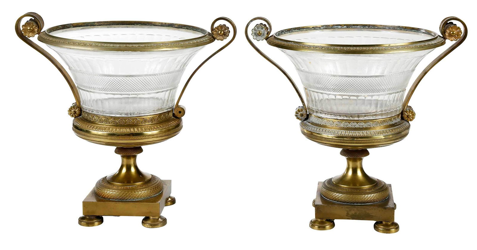 Pair of Neoclassical Bronze and Crystal Urns (1 of 6)