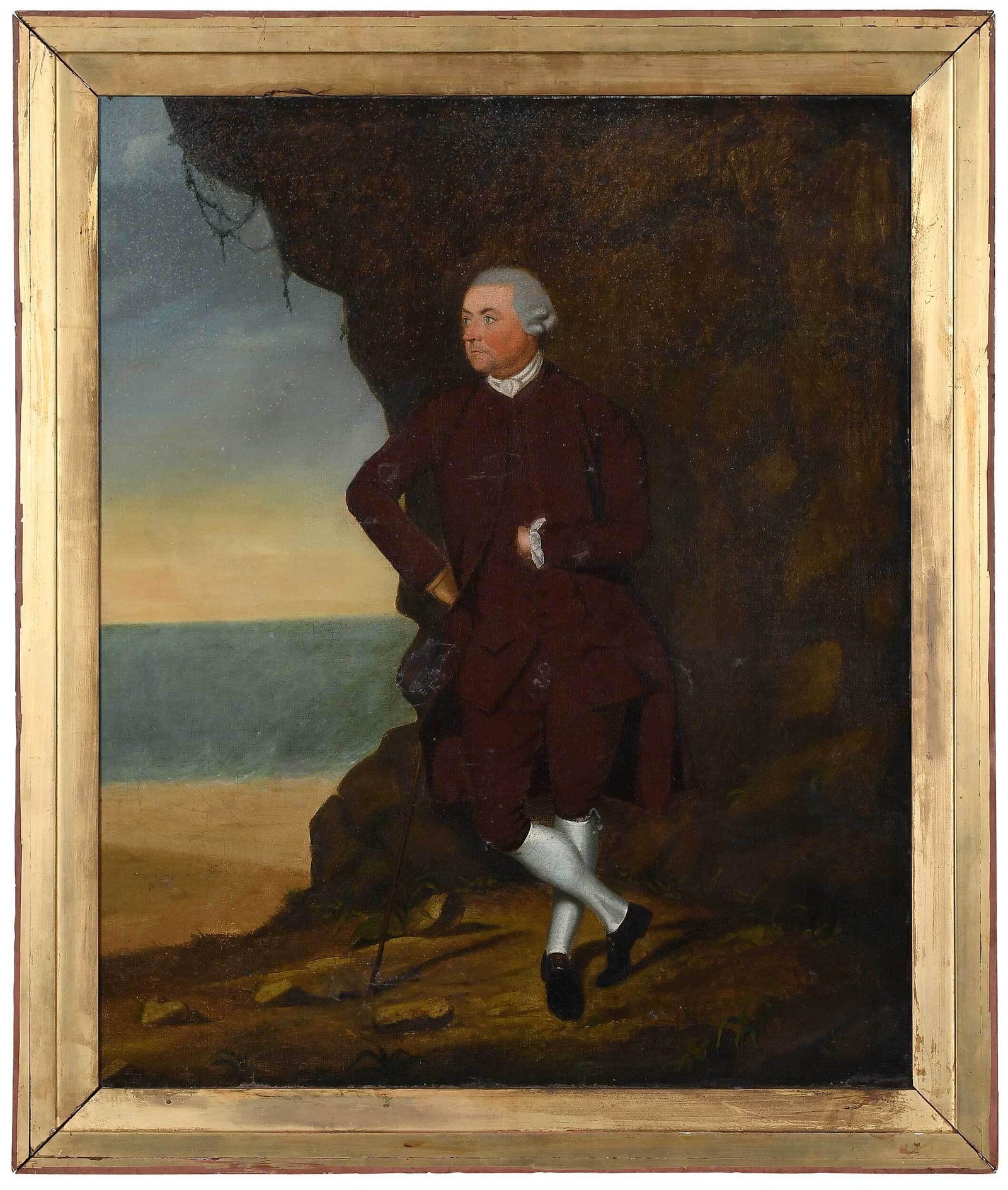 Thomas Parkinson Portrait of a Gentleman: (British, active 1763-1789) Full length, standing near a beach, signed lower right "T. Parkinson/pinxt 17..", oil on canvas, 30 x 24-3/4 in.; gilt liner, 34-1/4 x 29 in. Provenance: Estate of Chiles T