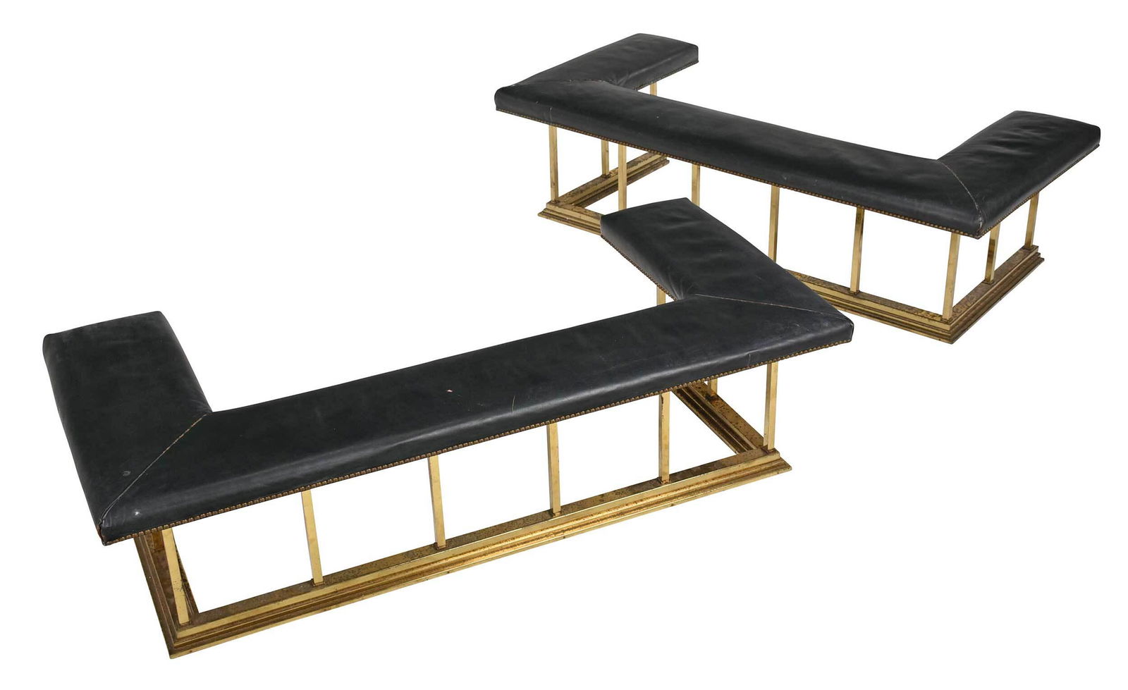 Pair of Vintage Brass and Green Leather Club Fenders (1 of 8)