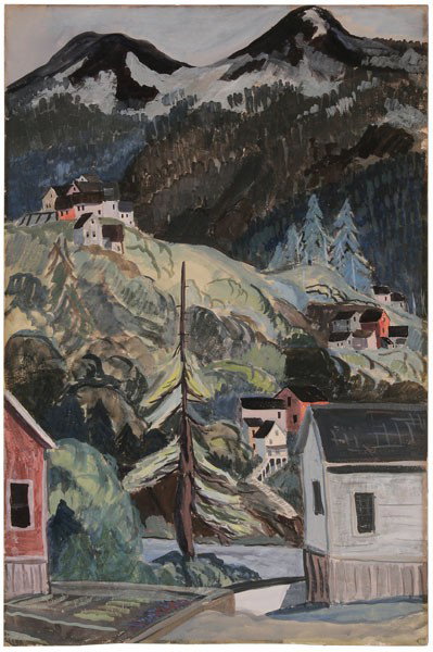 Arthur Kerrick: (Minnesota, 1901-1960), "Deer Mountain, Ketchikan", 1937 for the WPA, signed and titled verso "Arthur Kerrick", watercolor on paper, 29-3/4 x 19-7/8 in.; original painted wood frame, minor wear at edg