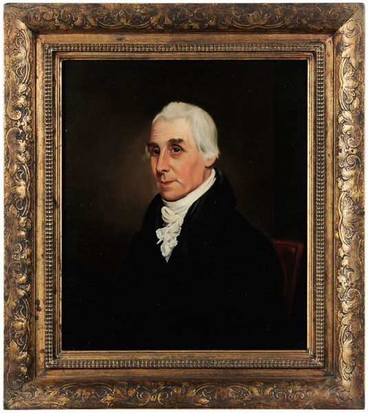 British School: (19th century), Portrait of a Gentleman, signed and dated upper right "S.C.D 1828", oil on canvas, 13-7/8 x 12 in.; 20th century gilt wood frame, restretched on original stretcher, lined with wax and