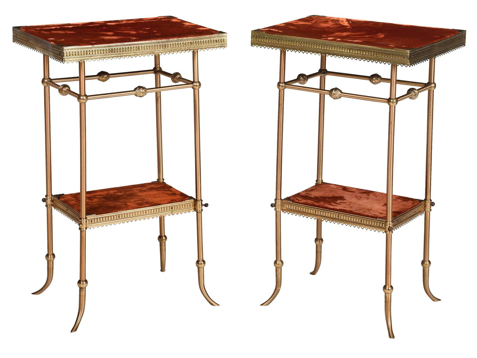 Pair Aesthetic Movement Brass and Velvet Side Tables (1 of 6)