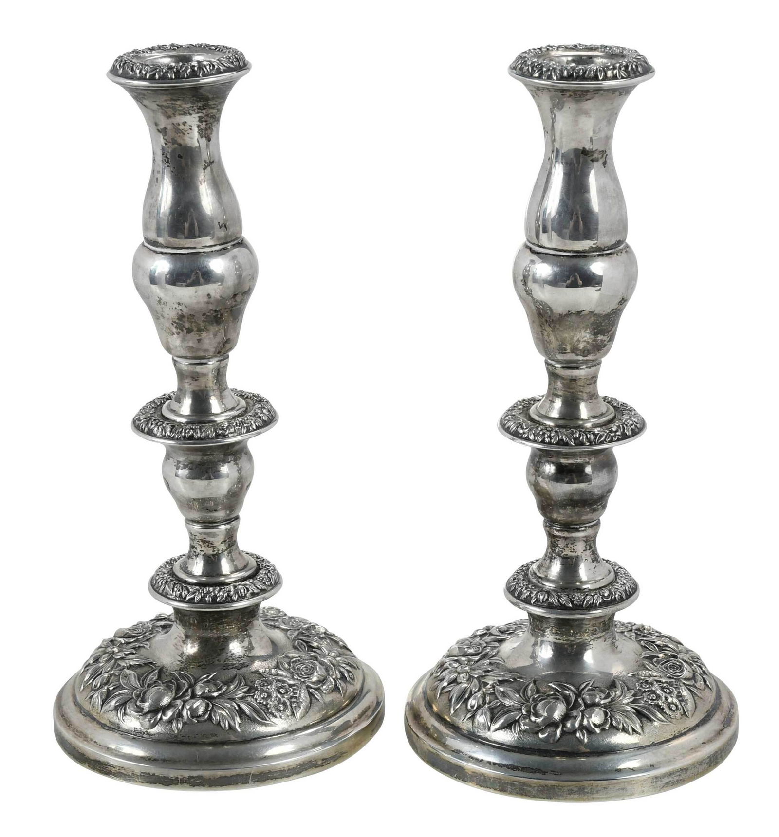 Pair Kirk Repousse Sterling Weighted Candlesticks (1 of 9)