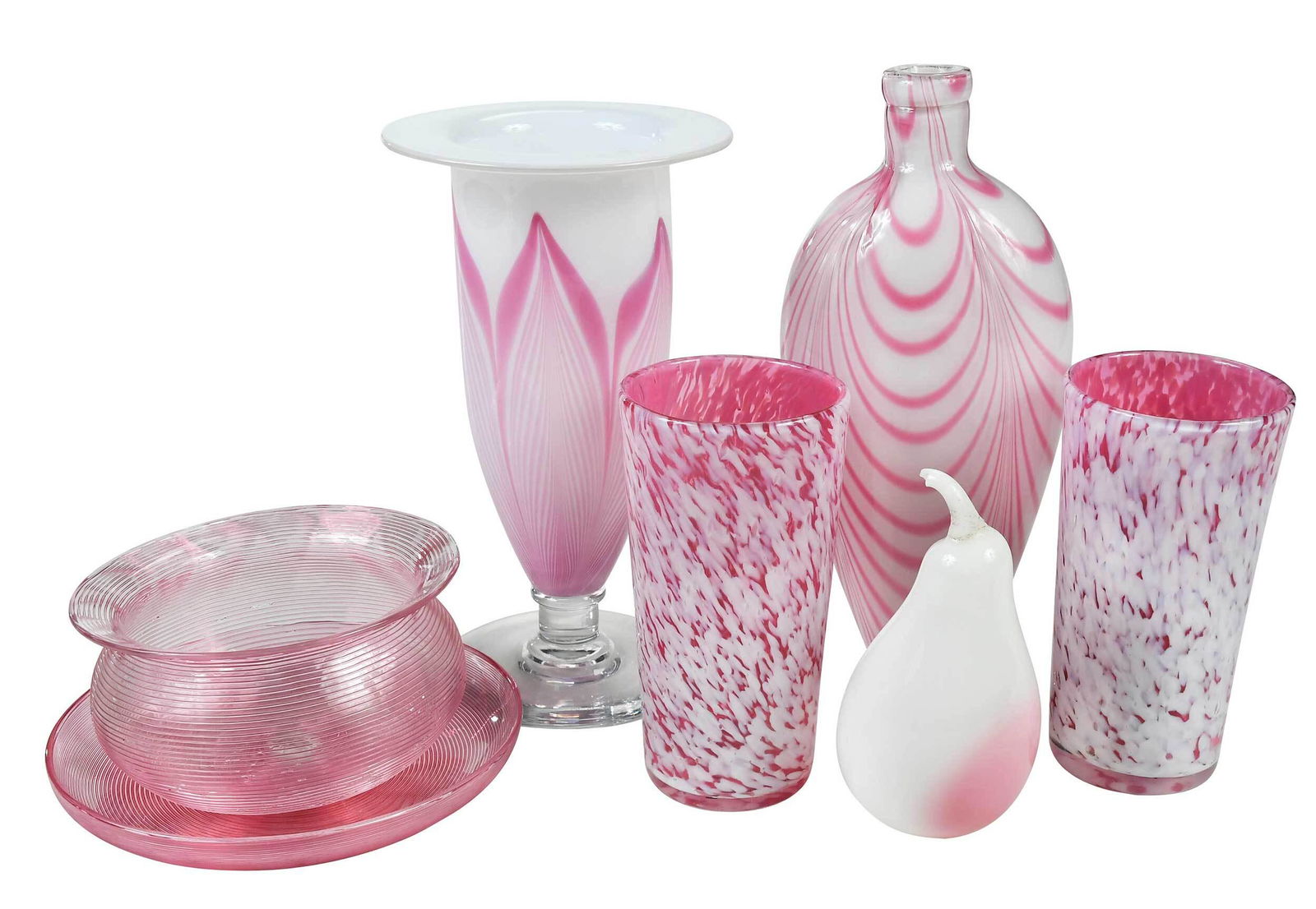 Seven Pink and White Glass Table Articles (1 of 10)