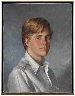 Aaron Shikler: (American, 1922-2015) Portrait of Noah, signed lower right "Shikler '75/Winston-Salem", oil on canvas, 22 x 17 in.; gilt wood frame, 23 x 18-1/4 in. Provenance: Private North Carolina Collection