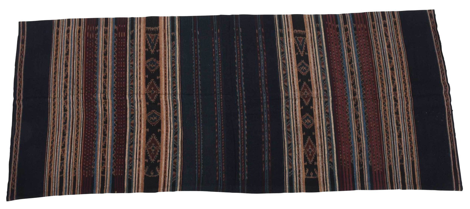 Savu Woven Women's Lau Textile: Indonesian, 20th century, navy, maroon, brown, and beige stripes, woven cotton, 62-3/4 x 26-1/2 in. Provenance: Collection of Dr. Allen Grimes, Lexington, Kentucky