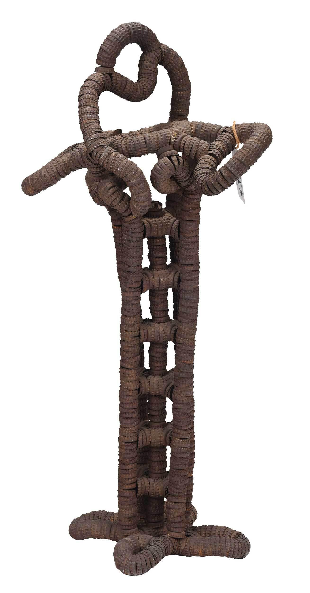 American Folk Art Bottle Cap Umbrella Stand: late 19th/20th century, composed of wire and bottle caps, 32 x 17-1/2 x 9 in. Provenance: Property sold to benefit the American Folk Art Museum