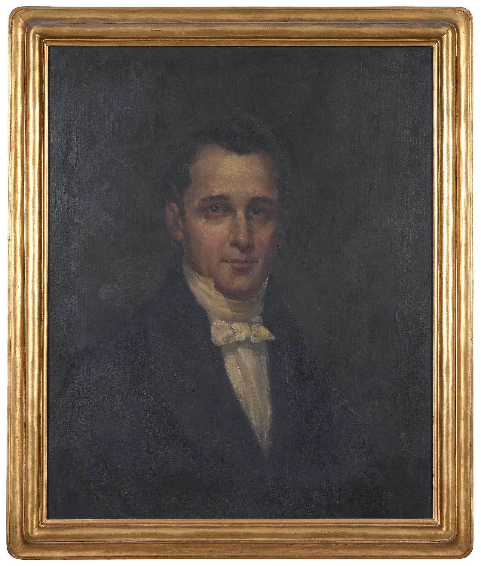 American School: (Late 19th/early 20th century) Portrait of a Gentleman, apparently unsigned, oil on canvas, 27-1/2 x 22-3/4 in.; Period Newcombe Macklin carved gilt wood frame, 32 x 27 in. Provenance: Private Georgia