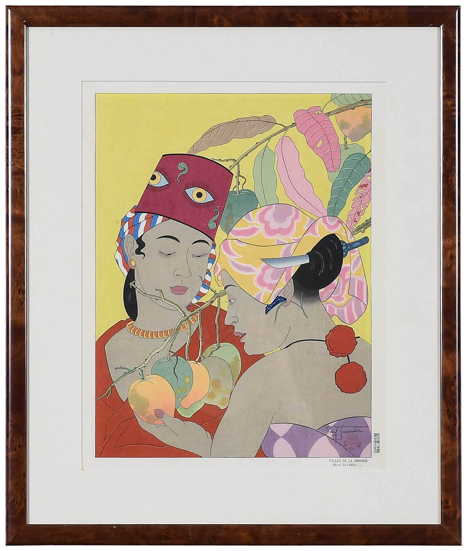 Paul Jacoulet: (French/Japan, 1896-1960) Filles de la Brousse/Nord Celebes..., artist's signature and seal lower right, woodblock print, sheet 18-3/4 x 14-1/4 in.; wood frame, 23 x 19-1/2 in. Provenance: Estate of S