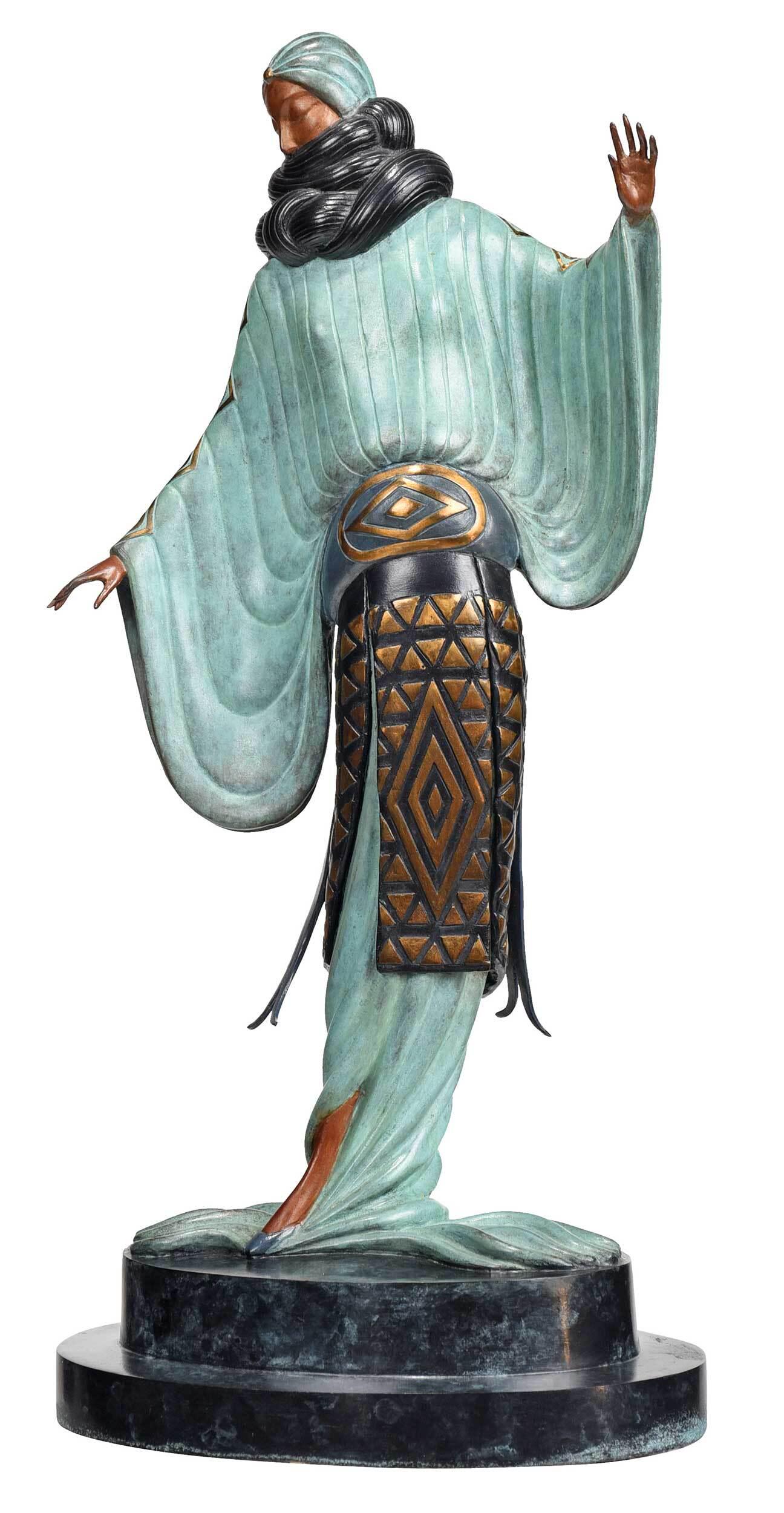 Erte Figural Bronze: (Romain de Tirtoff, Russian/French, 1892-1990) An Evening in 1921, signed "Erte", and stamped "46/250, JM, RKP INT. CORP./?1980", patinated, cold painted and parcel gilt bronze, 15-3/4 x 7-1/2 x 5 in.