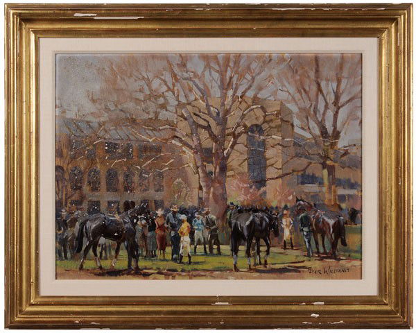 Peter Williams: (Kentucky, New Zealand, 20th/21st century), Before A Race, Keeneland, Kentucky, signed lower right "Peter Williams" with "37" inscribed verso canvas, oil on canvas, 18-1/8 x 24 in.; gilt wood frame, o