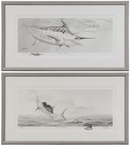 After B. E. Forbes: (American, late 20th/early 21st century), Two sport fishing prints: "Speaking Spanish", edition 387/450, and "Walk of Fame", edition 443/450, signed "BE Forbes" in images and with pencil remarqué and