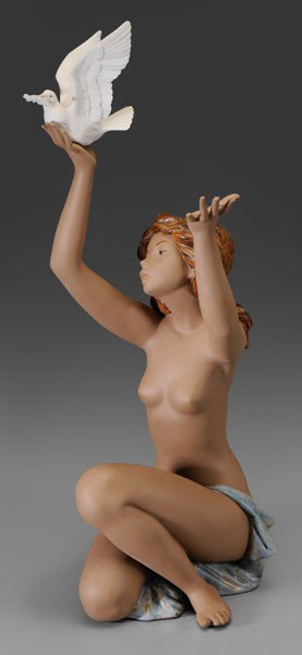 Lladró Figurine: Spanish, second half 20th century, partially clothed young lady holding dove in proper right hand, marked "3559" and "A-19J", 22 in., with original box, excellent condition Private Collection, Henders